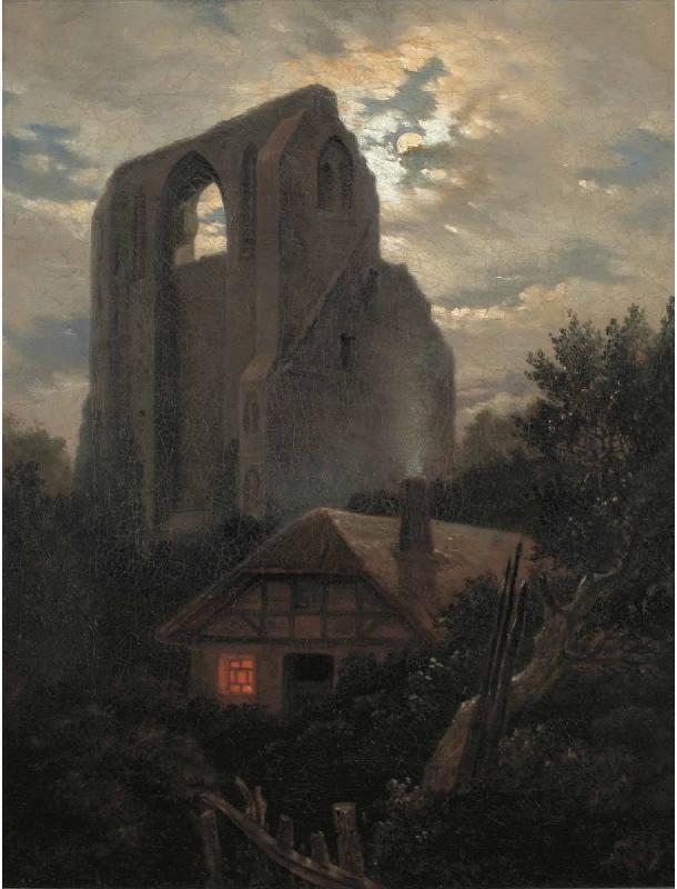  Ruine Eldena mit Hutte bei Greifswald im Mondschein